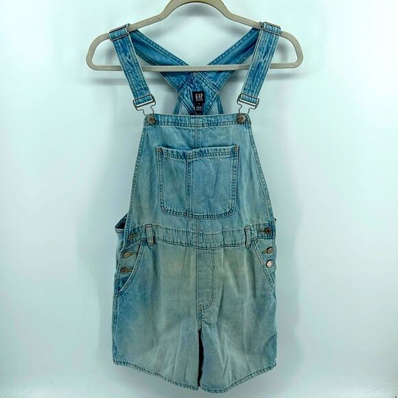 Vintage Y2K GAP broken in distressed denim jean shortsall overallss sz M - Picture 1 of 7